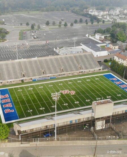 Aerial shot of wheeling park football field